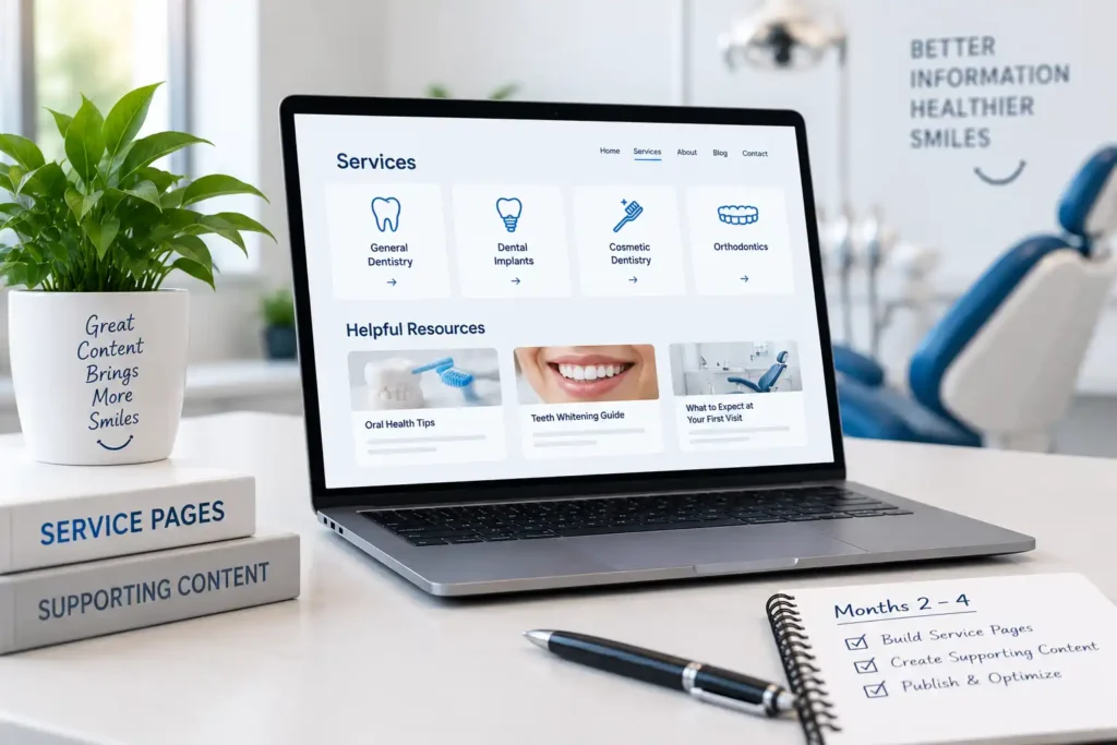 Dental clinic seo service website pages and content ranking and optimisation through dentalseoagency
