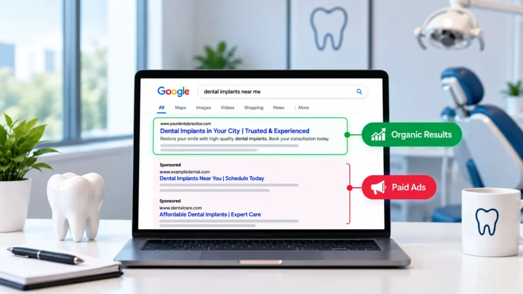 In image show how you can get the result from google organic or paid ads . the dentalseoagency.io can do that for you. 